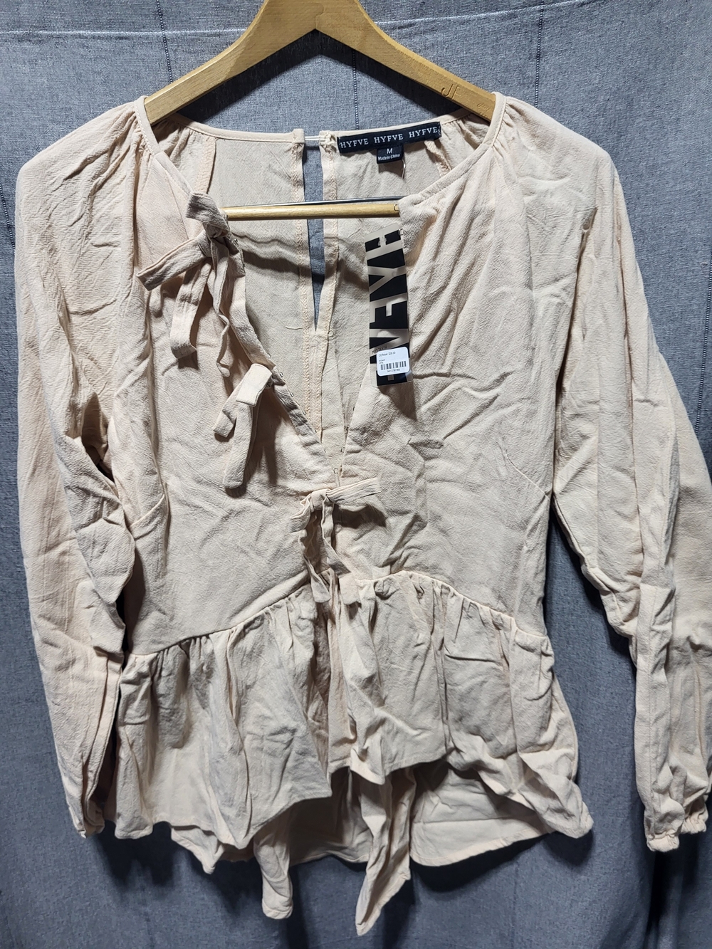 HYFVE Light Beige Tie-Front Peplum Blouse
